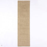 Esme Modern Plain Textured Contrast Ribbed Border Hand-Woven Wool Stone Runner