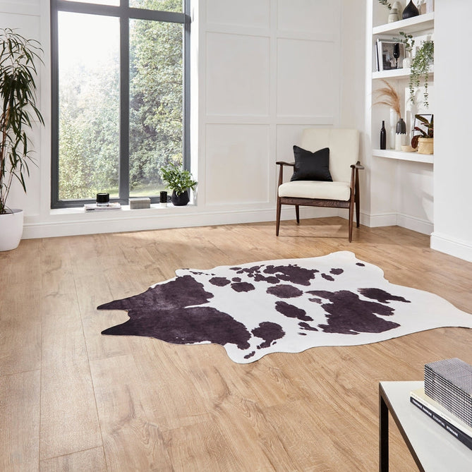 Faux Cow Print Animal Skin Printed Polyester Flatweave Black/White Rug-Think Rugs-Rug Love - The Most Loved Rug Store