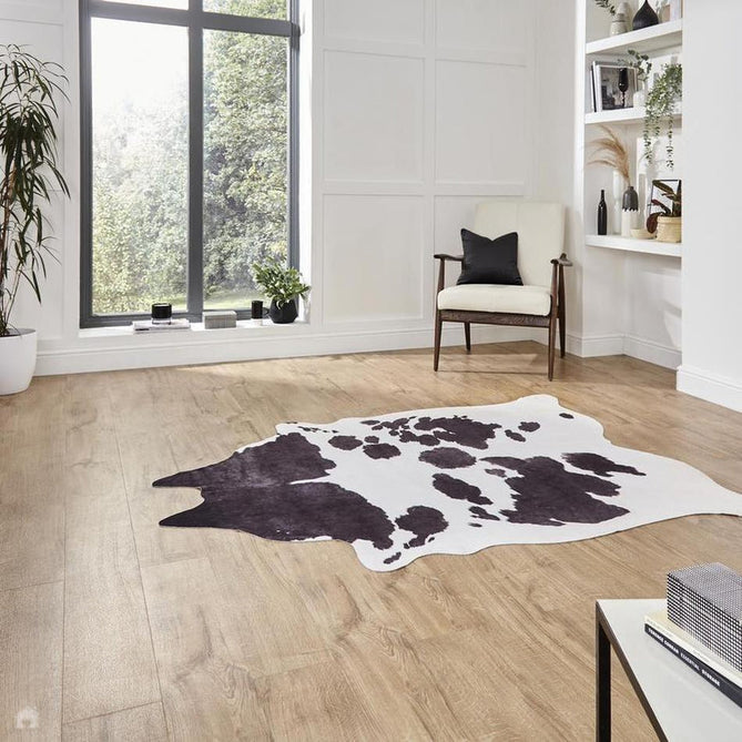 Faux Cow Print Animal Skin Printed Polyester Flatweave Black/White Rug-Think Rugs-Rug Love - The Most Loved Rug Store