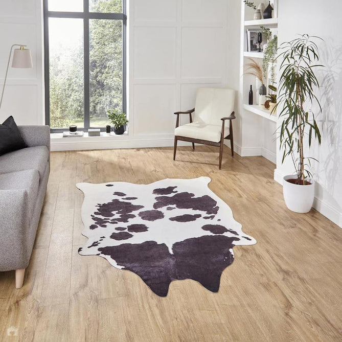 Faux Cow Print Animal Skin Printed Polyester Flatweave Black/White Rug-Think Rugs-Rug Love - The Most Loved Rug Store