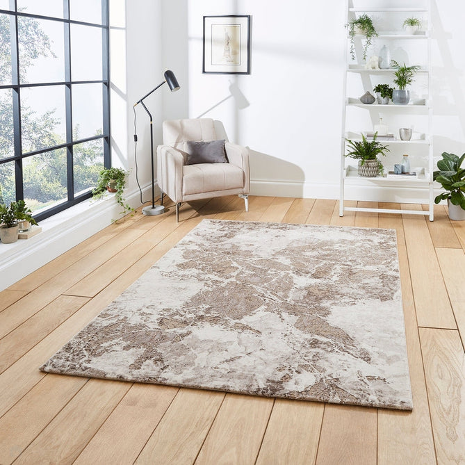 Florence 50033 Modern Abstract Metallic Marmoreal Distressed Textured High-Density Soft Beige/Brown/Silver Rug-Think Rugs-Rug Love - The Most Loved Rug Store