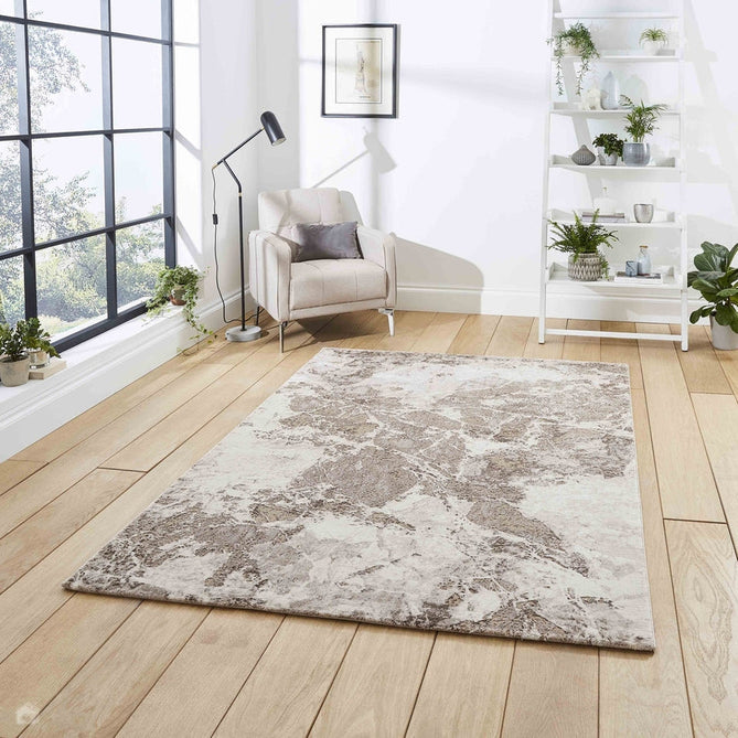 Florence 50033 Modern Abstract Metallic Marmoreal Distressed Textured High-Density Soft Beige/Brown/Silver Rug-Think Rugs-Rug Love - The Most Loved Rug Store