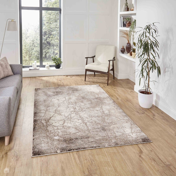 Florence 50035 Modern Abstract Metallic Distressed Textured High-Density Soft Beige/Brown Rug-Think Rugs-Rug Love - The Most Loved Rug Store