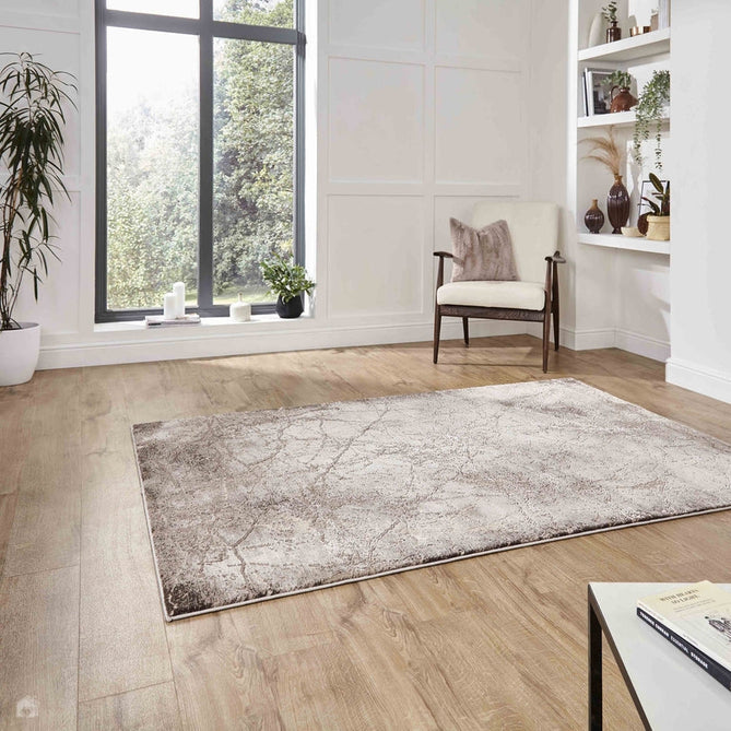 Florence 50035 Modern Abstract Metallic Distressed Textured High-Density Soft Beige/Brown Rug-Think Rugs-Rug Love - The Most Loved Rug Store