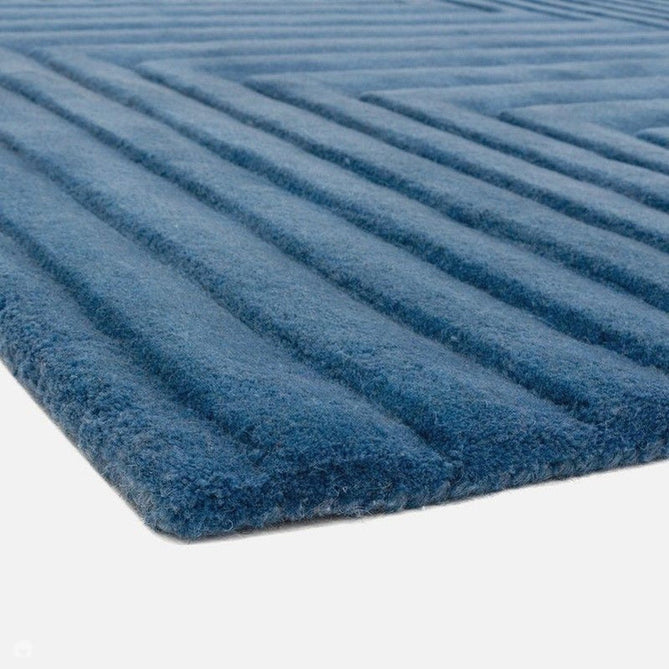 Form Modern Geometric Plain Linear High-Density Heavyweight Hand Carved Wool 3D Hi-Low Ridged Blue Rug-Asiatic Carpets-Rug Love - The Most Loved Rug Store