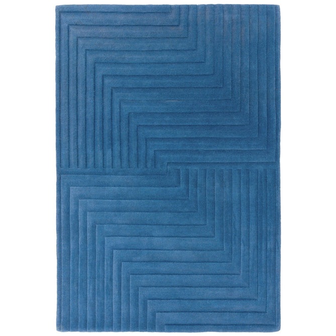 Form Modern Geometric Plain Linear High-Density Heavyweight Hand Carved Wool 3D Hi-Low Ridged Blue Rug-Asiatic Carpets-Rug Love - The Most Loved Rug Store