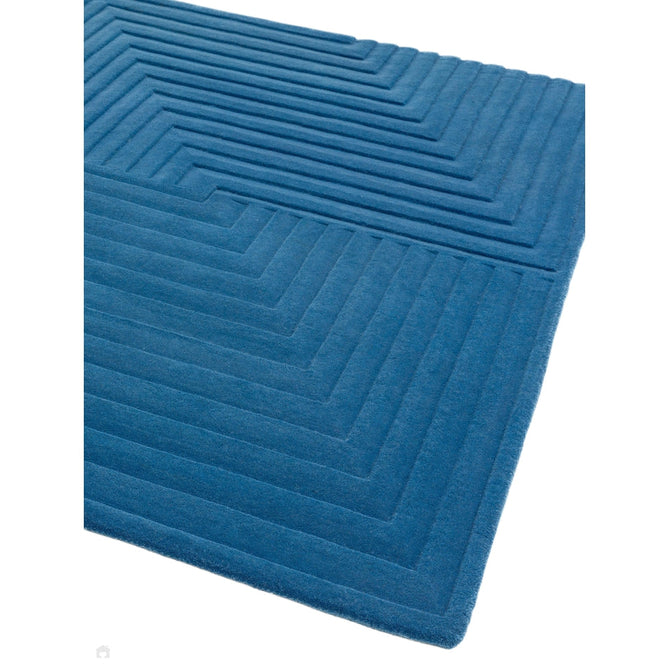 Form Modern Geometric Plain Linear High-Density Heavyweight Hand Carved Wool 3D Hi-Low Ridged Blue Rug-Asiatic Carpets-Rug Love - The Most Loved Rug Store