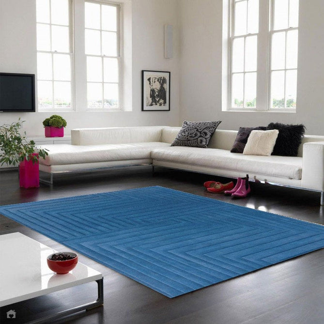 Form Modern Geometric Plain Linear High-Density Heavyweight Hand Carved Wool 3D Hi-Low Ridged Blue Rug-Asiatic Carpets-Rug Love - The Most Loved Rug Store