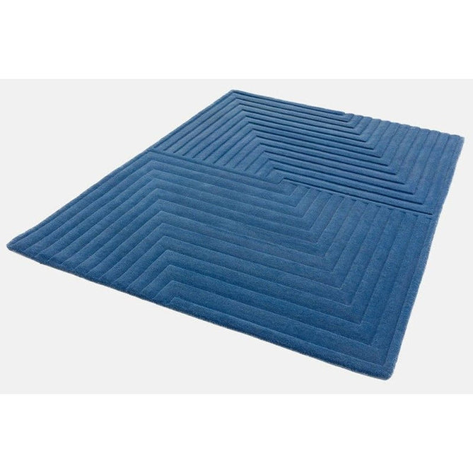 Form Modern Geometric Plain Linear High-Density Heavyweight Hand Carved Wool 3D Hi-Low Ridged Blue Rug-Asiatic Carpets-Rug Love - The Most Loved Rug Store