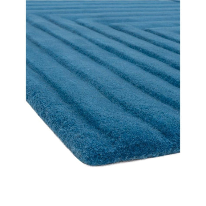 Form Modern Geometric Plain Linear High-Density Heavyweight Hand Carved Wool 3D Hi-Low Ridged Blue Rug-Asiatic Carpets-Rug Love - The Most Loved Rug Store