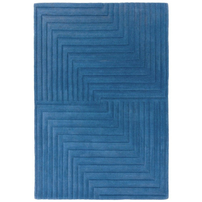 Form Modern Geometric Plain Linear High-Density Heavyweight Hand Carved Wool 3D Hi-Low Ridged Blue Rug-Asiatic Carpets-Rug Love - The Most Loved Rug Store