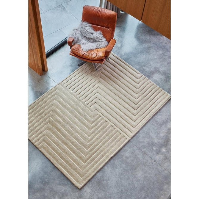 Form Modern Geometric Plain Linear High-Density Heavyweight Hand Carved Wool 3D Hi-Low Ridged Natural Rug-Asiatic Carpets-Rug Love - The Most Loved Rug Store