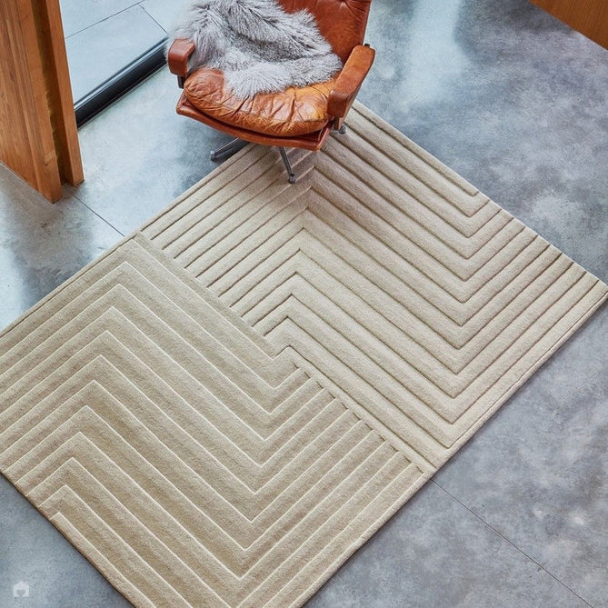 Form Modern Geometric Plain Linear High-Density Heavyweight Hand Carved Wool 3D Hi-Low Ridged Natural Rug-Asiatic Carpets-Rug Love - The Most Loved Rug Store