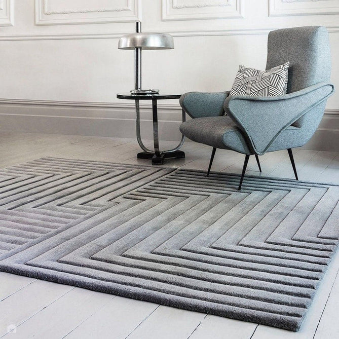 Form Modern Geometric Plain Linear High-Density Heavyweight Hand Carved Wool 3D Hi-Low Ridged Silver Rug-Asiatic Carpets-Rug Love - The Most Loved Rug Store