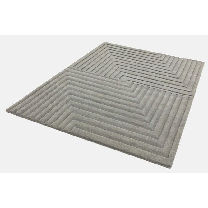 Form Modern Geometric Plain Linear High-Density Heavyweight Hand Carved Wool 3D Hi-Low Ridged Silver Rug-Asiatic Carpets-Rug Love - The Most Loved Rug Store