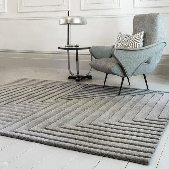 Form Modern Geometric Plain Linear High-Density Heavyweight Hand Carved Wool 3D Hi-Low Ridged Silver Rug-Asiatic Carpets-Rug Love - The Most Loved Rug Store