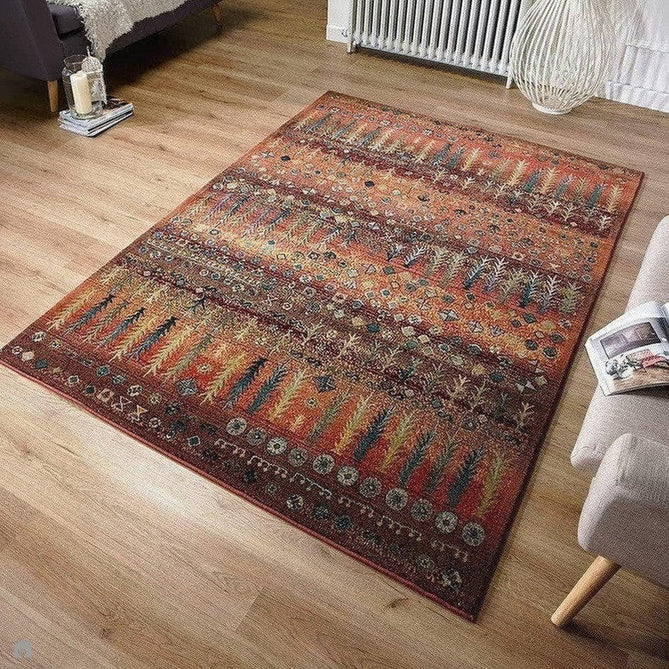 Gabbeh 415 C Traditional Persian Tribal Ethnic Pattern Print Multicolour/Brown/Orange/Gold/Rust/Terracotta/Burgundy Red/Pink/Green/Blue/Purple Rug 120 x 180 cm-Shop Returns-Rug Love - The Most Loved Rug Store