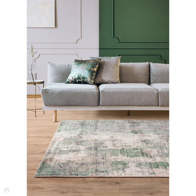 Gatsby Modern Abstract Distressed Metallic Shimmer Hand-Woven Textured Printed Viscose Flatweave Green/Grey/Cream Rug-Asiatic Carpets-Rug Love - The Most Loved Rug Store