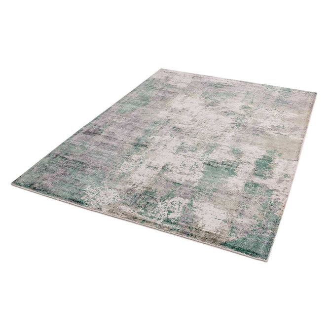 Gatsby Modern Abstract Distressed Metallic Shimmer Hand-Woven Textured Printed Viscose Flatweave Green/Grey/Cream Rug-Asiatic Carpets-Rug Love - The Most Loved Rug Store