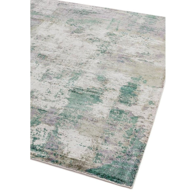 Gatsby Modern Abstract Distressed Metallic Shimmer Hand-Woven Textured Printed Viscose Flatweave Green/Grey/Cream Rug-Asiatic Carpets-Rug Love - The Most Loved Rug Store