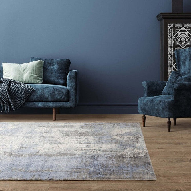 Gatsby Modern Abstract Distressed Metallic Shimmer Hand-Woven Textured Printed Viscose Flatweave Navy/Grey/Cream Rug-Asiatic Carpets-Rug Love - The Most Loved Rug Store