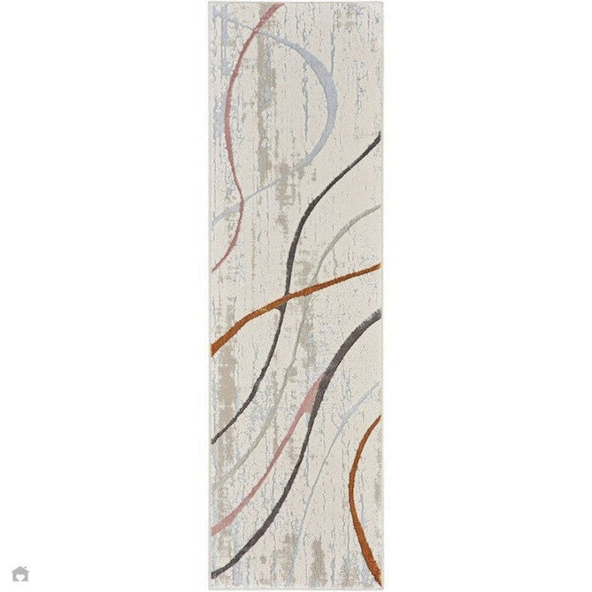 Buy Nourison Glitz GLZ01 Modern Abstract Curvy Linear Distressed Metallic Shimmer Hi-Low Textured Soft-Touch Short-Pile Polyester Ivory/Pink/Gold/Blue/Multicolour Rug Lowest Price | Rug Love