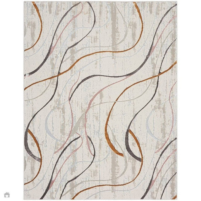 Buy Nourison Glitz GLZ01 Modern Abstract Curvy Linear Distressed Metallic Shimmer Hi-Low Textured Soft-Touch Short-Pile Polyester Ivory/Pink/Gold/Blue/Multicolour Rug Lowest Price | Rug Love