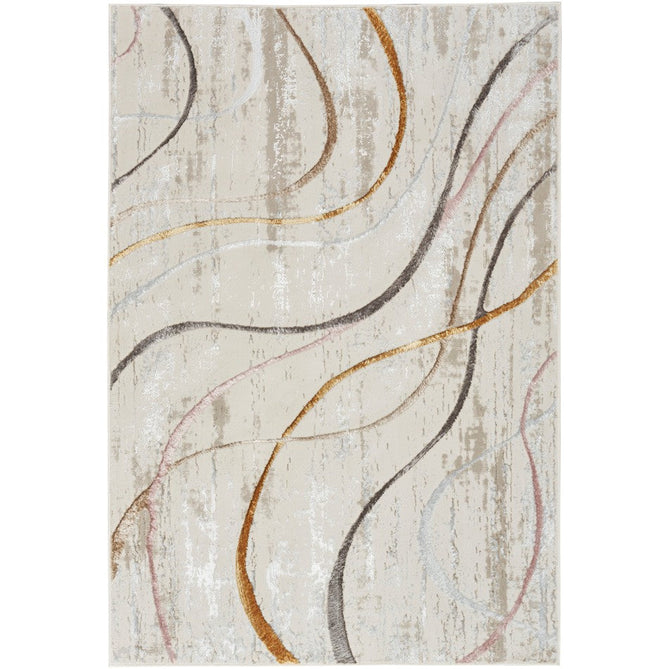 Buy Nourison Glitz GLZ01 Modern Abstract Curvy Linear Distressed Metallic Shimmer Hi-Low Textured Soft-Touch Short-Pile Polyester Ivory/Pink/Gold/Blue/Multicolour Rug Lowest Price | Rug Love