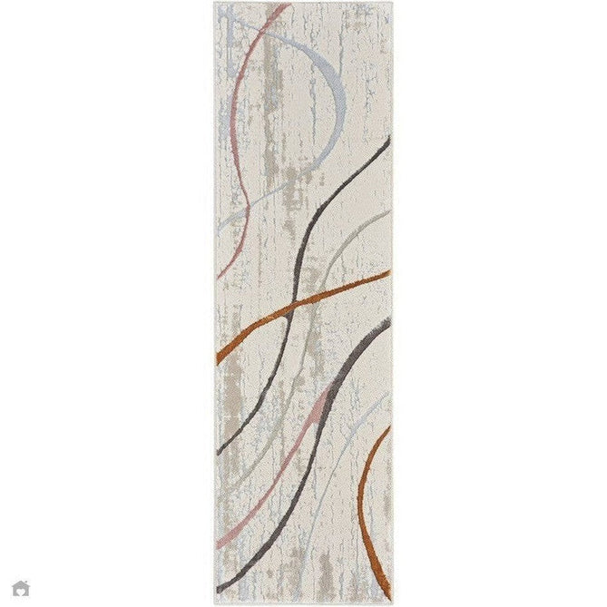 Buy Nourison Glitz GLZ01 Modern Abstract Curvy Linear Distressed Metallic Shimmer Hi-Low Textured Soft-Touch Short-Pile Polyester Ivory/Pink/Gold/Blue/Multicolour Runner Lowest Price | Rug Love