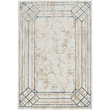 Glitz GLZ03 Modern Abstract Border Marble Distressed Metallic Shimmer Hi-Low Textured Soft-Touch Short-Pile Polyester Ivory/Taupe/Beige/Blue/Grey Rug