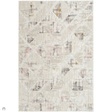 Glitz GLZ04 Modern Abstract Tiled Geometric Grid Distressed Metallic Shimmer Hi-Low Textured Soft-Touch Polyester Ivory/Beige/Grey/Multicolour Rug