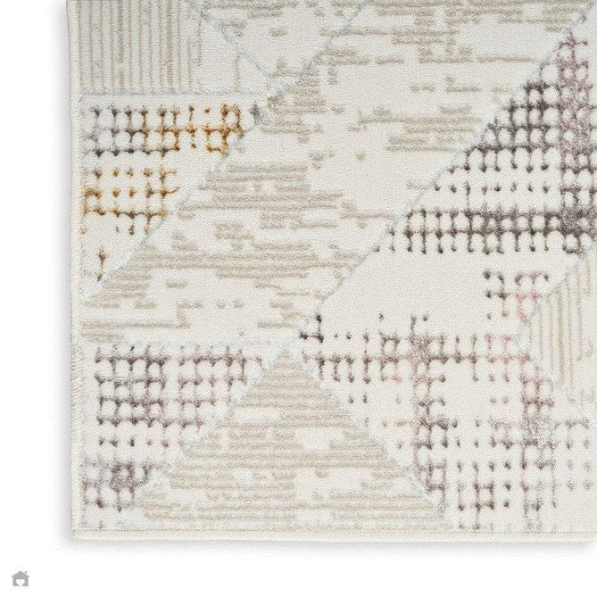 Buy Nourison Glitz GLZ04 Modern Abstract Tiled Geometric Grid Distressed Metallic Shimmer Hi-Low Textured Soft-Touch Short-Pile Polyester Ivory/Beige/Grey/Multicolour Runner Lowest Price | Rug Love