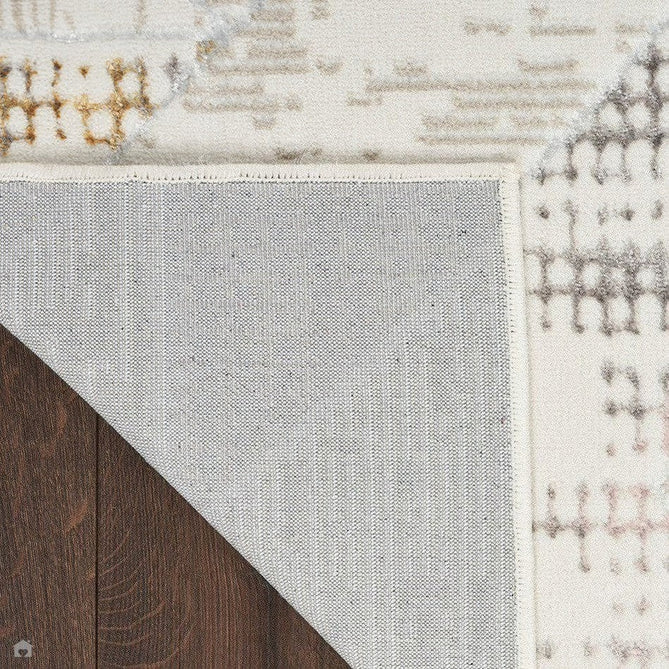 Glitz GLZ04 Modern Abstract Tiled Geometric Grid Distressed Metallic Shimmer Hi-Low Textured Soft-Touch Short-Pile Polyester Ivory/Beige/Grey/Multicolour Runner-Nourison-Rug Love - The Most Loved Rug Store