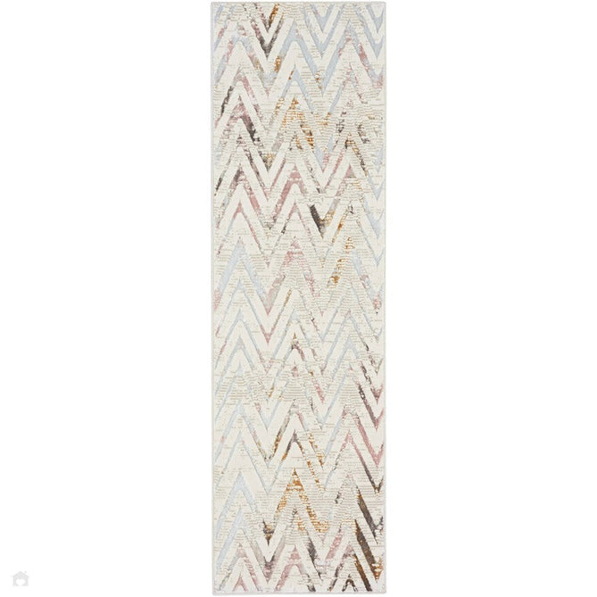 Buy Nourison Glitz GLZ05 Modern Geometric Chevron Distressed Metallic Shimmer Hi-Low Textured Soft-Touch Short-Pile Polyester Beige/Ivory/Grey/Multicolour Runner Lowest Price | Rug Love