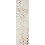 Glitz GLZ05 Modern Geometric Chevron Distressed Metallic Shimmer Hi-Low Textured Soft-Touch Short-Pile Polyester Beige/Ivory/Grey/Multicolour Runner