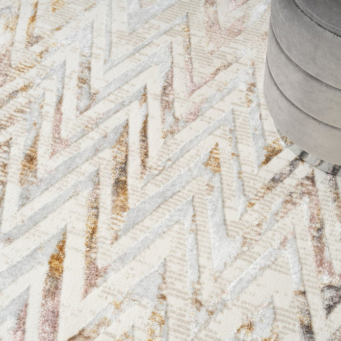 Buy Nourison Glitz GLZ05 Modern Geometric Chevron Distressed Metallic Shimmer Hi-Low Textured Soft-Touch Short-Pile Polyester Beige/Ivory/Grey/Multicolour Runner Lowest Price | Rug Love