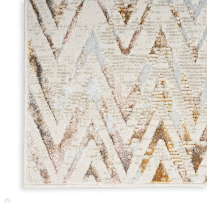 Buy Nourison Glitz GLZ05 Modern Geometric Chevron Distressed Metallic Shimmer Hi-Low Textured Soft-Touch Short-Pile Polyester Beige/Ivory/Grey/Multicolour Runner Lowest Price | Rug Love