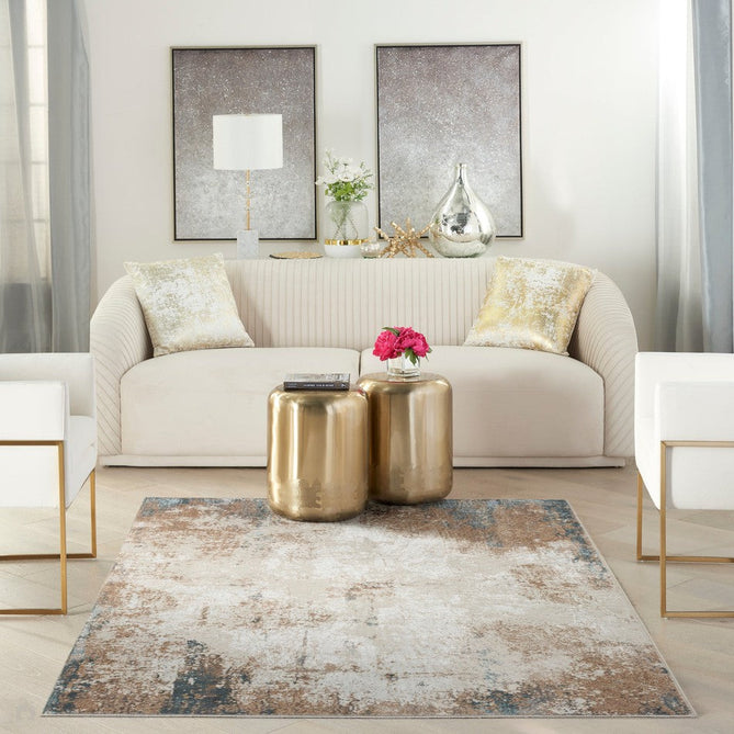 Glitz GLZ06 Modern Abstract Distressed Metallic Shimmer Hi-Low Textured Soft-Touch Short-Pile Polyester Taupe/Blue/Grey/Cream/Multicolour Rug-Nourison-Rug Love - The Most Loved Rug Store