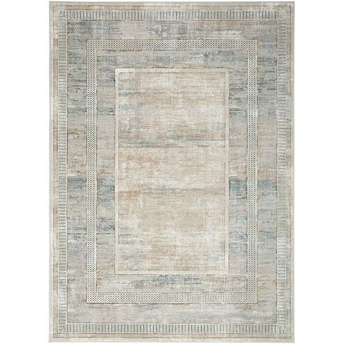 Buy Nourison Glitz GLZ07 Modern Abstract Geometric Border Distressed Metallic Shimmer Hi-Low Textured Soft-Touch Short-Pile Polyester Ivory/Multicolour Rug Lowest Price | Rug Love