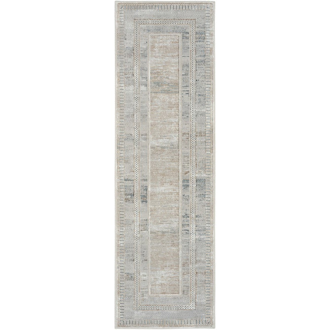 Buy Nourison Glitz GLZ07 Modern Abstract Geometric Border Distressed Metallic Shimmer Hi-Low Textured Soft-Touch Short-Pile Polyester Ivory/Multicolour Runner Lowest Price | Rug Love