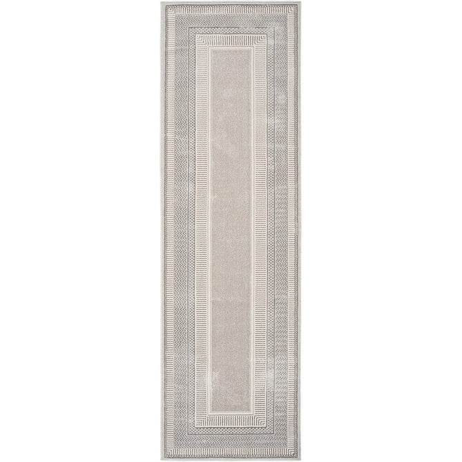 Glitz GLZ07 Modern Abstract Geometric Border Distressed Metallic Shimmer Hi-Low Textured Soft-Touch Short-Pile Polyester Silver Rug-Nourison-Rug Love - The Most Loved Rug Store