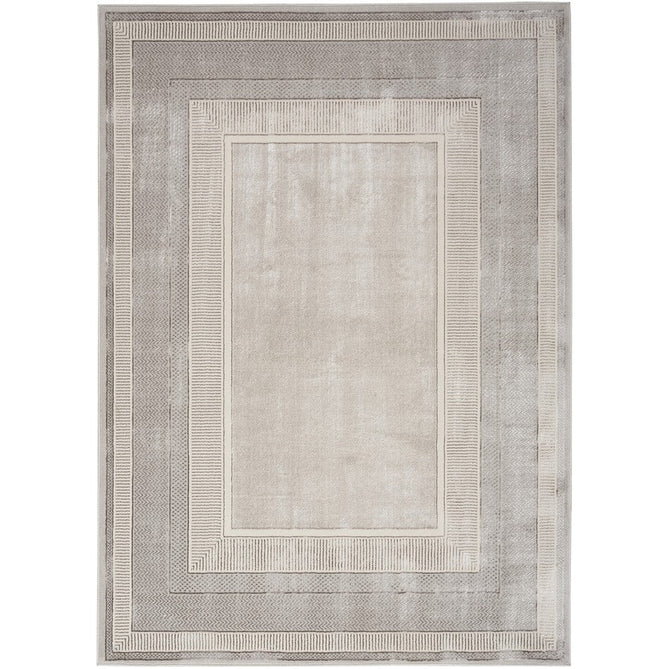 Glitz GLZ07 Modern Abstract Geometric Border Distressed Metallic Shimmer Hi-Low Textured Soft-Touch Short-Pile Polyester Silver Rug-Nourison-Rug Love - The Most Loved Rug Store