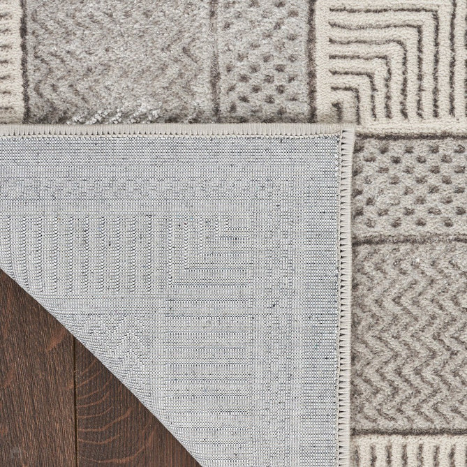 Glitz GLZ07 Modern Abstract Geometric Border Distressed Metallic Shimmer Hi-Low Textured Soft-Touch Short-Pile Polyester Silver Rug-Nourison-Rug Love - The Most Loved Rug Store