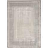 Glitz GLZ07 Modern Abstract Geometric Border Distressed Metallic Shimmer Hi-Low Textured Soft-Touch Short-Pile Polyester Silver Rug