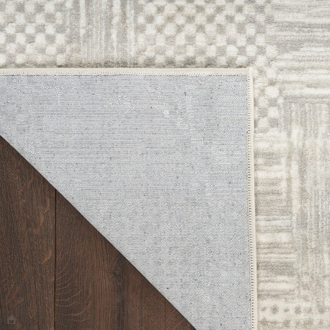 Glitz GLZ09 Modern Abstract Geometric Patchwork Distressed Metallic Shimmer Hi-Low Textured Soft-Touch Short-Pile Polyester Silver/Grey Runner-Nourison-Rug Love - The Most Loved Rug Store