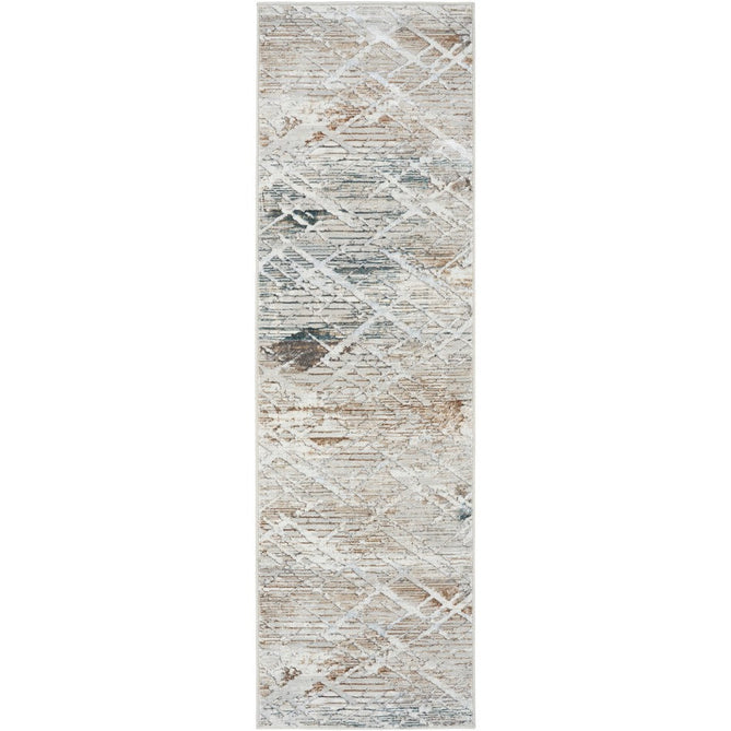 Glitz GLZ11 Modern Abstract Criss Cross Distressed Metallic Shimmer Hi-Low Textured Soft-Touch Short-Pile Polyester Grey/Multicolour Runner-Nourison-Rug Love - The Most Loved Rug Store