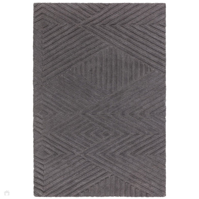 Hague Modern Plain Geometric Hand-Carved Hi-Low 3D Ridged Cut & Loop Pile Textured Wool Charcoal Grey Rug-Asiatic Carpets-Rug Love - The Most Loved Rug Store