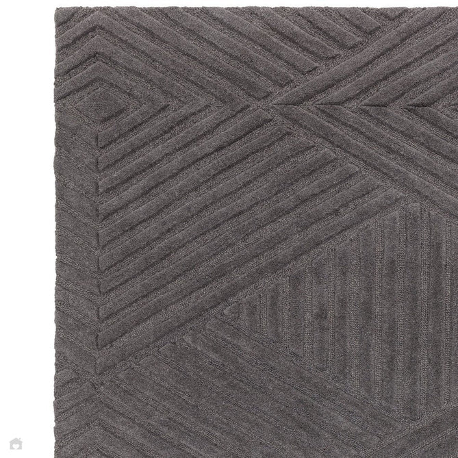 Hague Modern Plain Geometric Hand-Carved Hi-Low 3D Ridged Cut & Loop Pile Textured Wool Charcoal Grey Rug-Asiatic Carpets-Rug Love - The Most Loved Rug Store