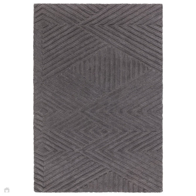 Hague Modern Plain Geometric Hand-Carved Hi-Low 3D Ridged Cut & Loop Pile Textured Wool Charcoal Grey Rug-Asiatic Carpets-Rug Love - The Most Loved Rug Store