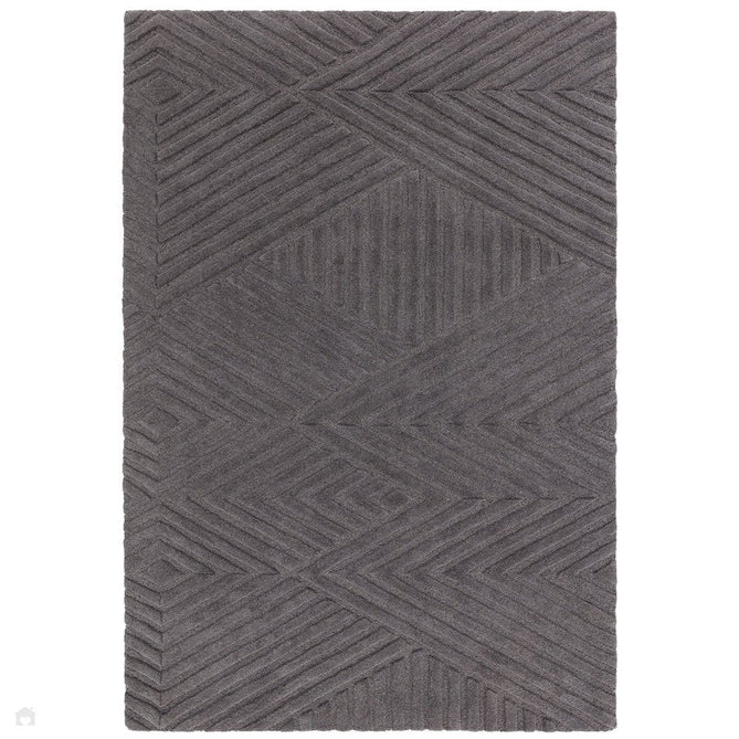 Hague Modern Plain Geometric Hand-Carved Hi-Low 3D Ridged Cut & Loop Pile Textured Wool Charcoal Grey Rug-Asiatic Carpets-Rug Love - The Most Loved Rug Store